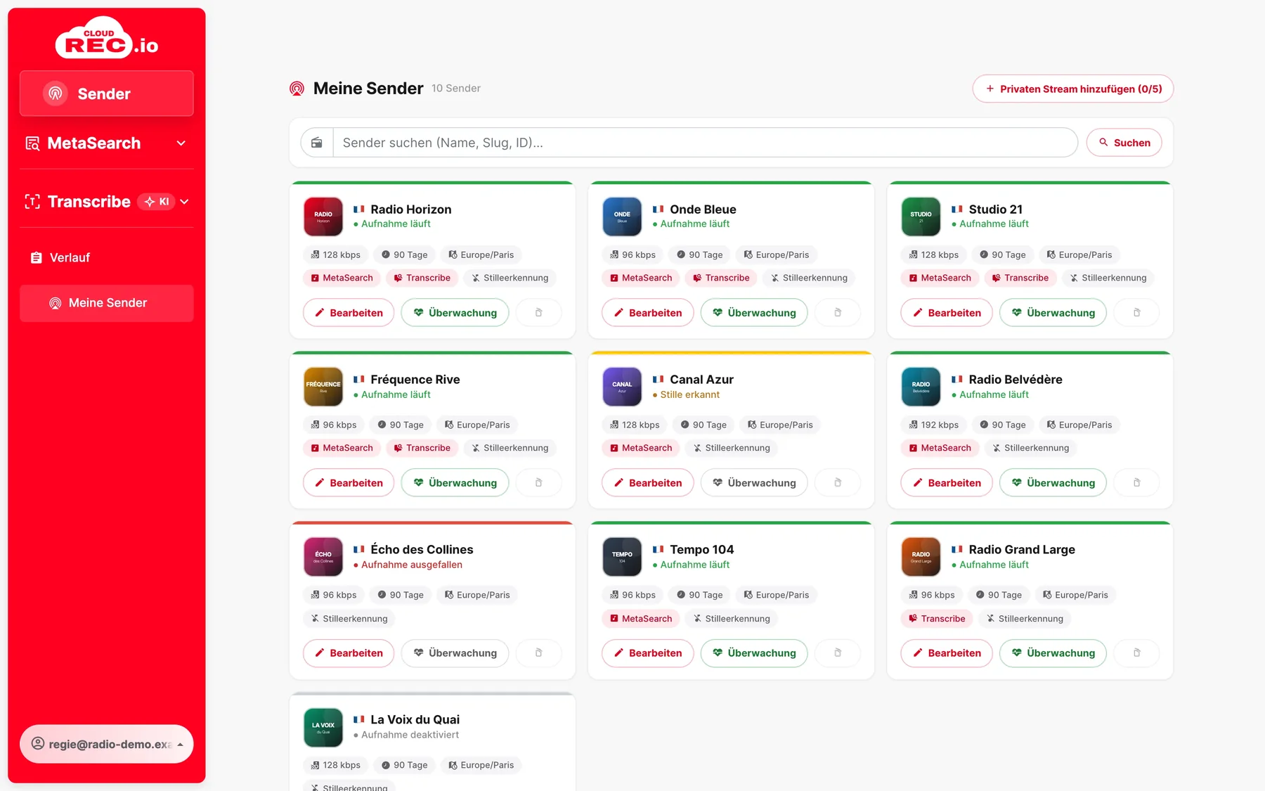 CloudREC.io-Screenshot : Überwachung