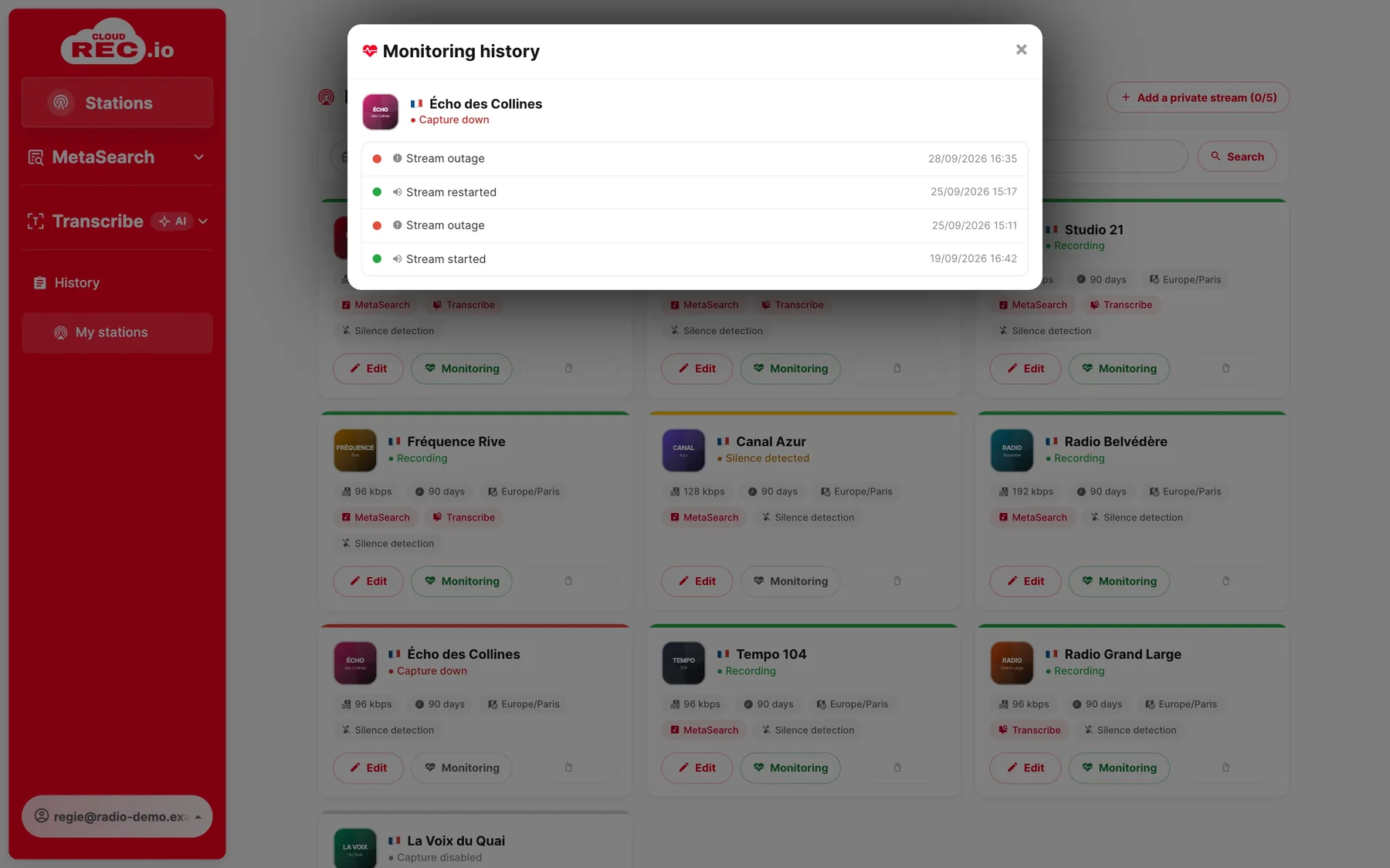 CloudREC.io screenshot : Supervision and alerts around the clock