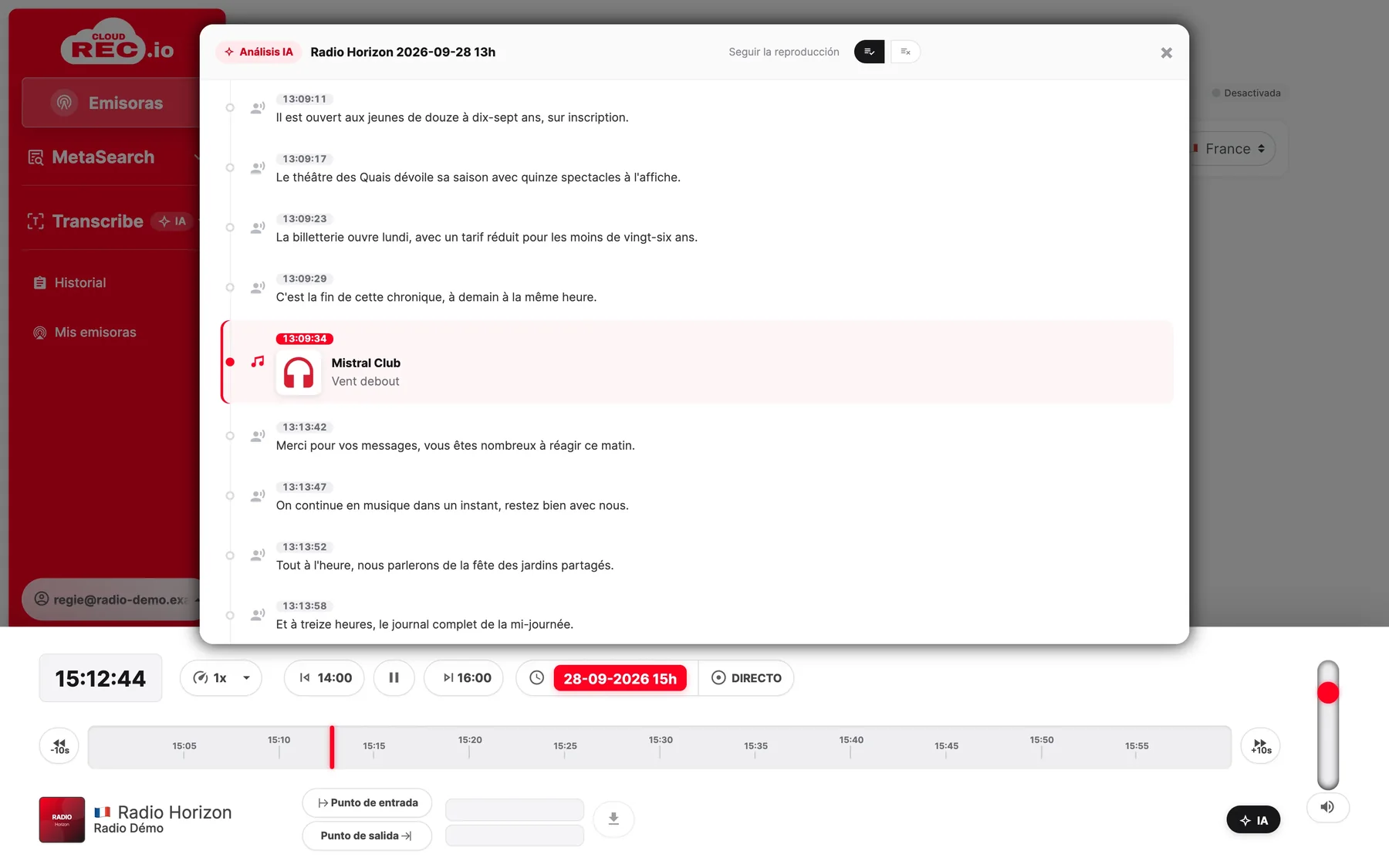 Captura de pantalla de CloudREC.io : Generación de contenidos