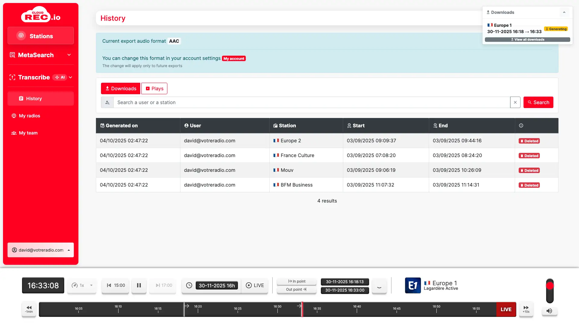 Capture d’écran CloudREC.io