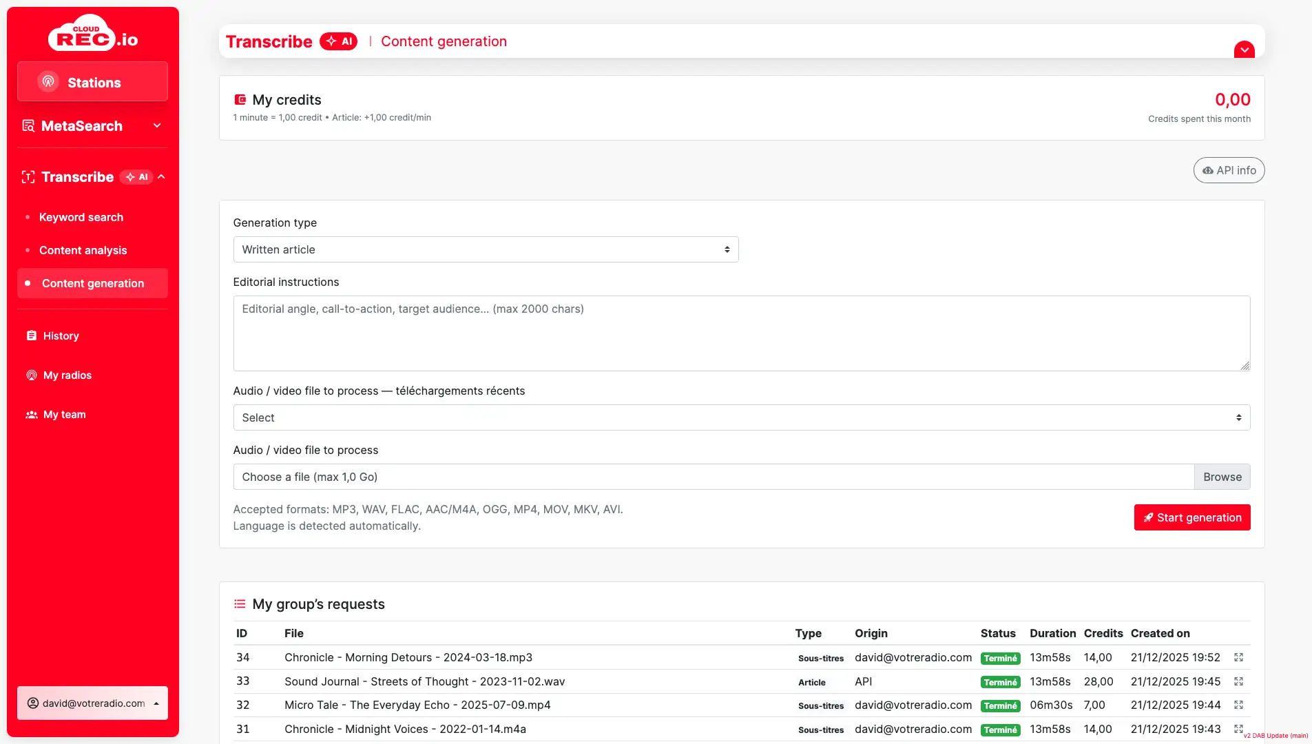 Capture CloudREC.io génération de contenu